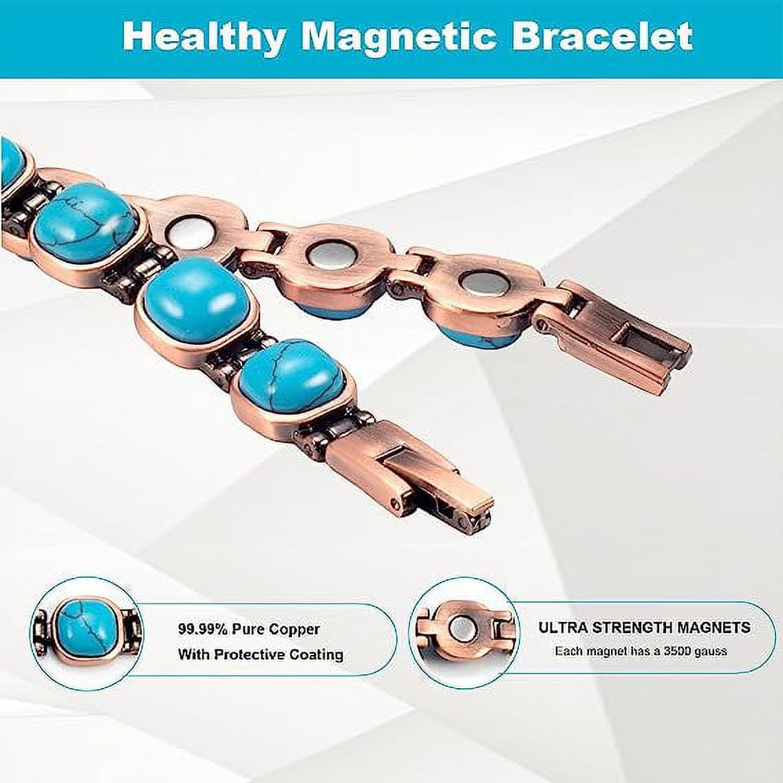 Wollet Magnetic Pure Copper Bracelet for Women, Blue Turquoise Stone