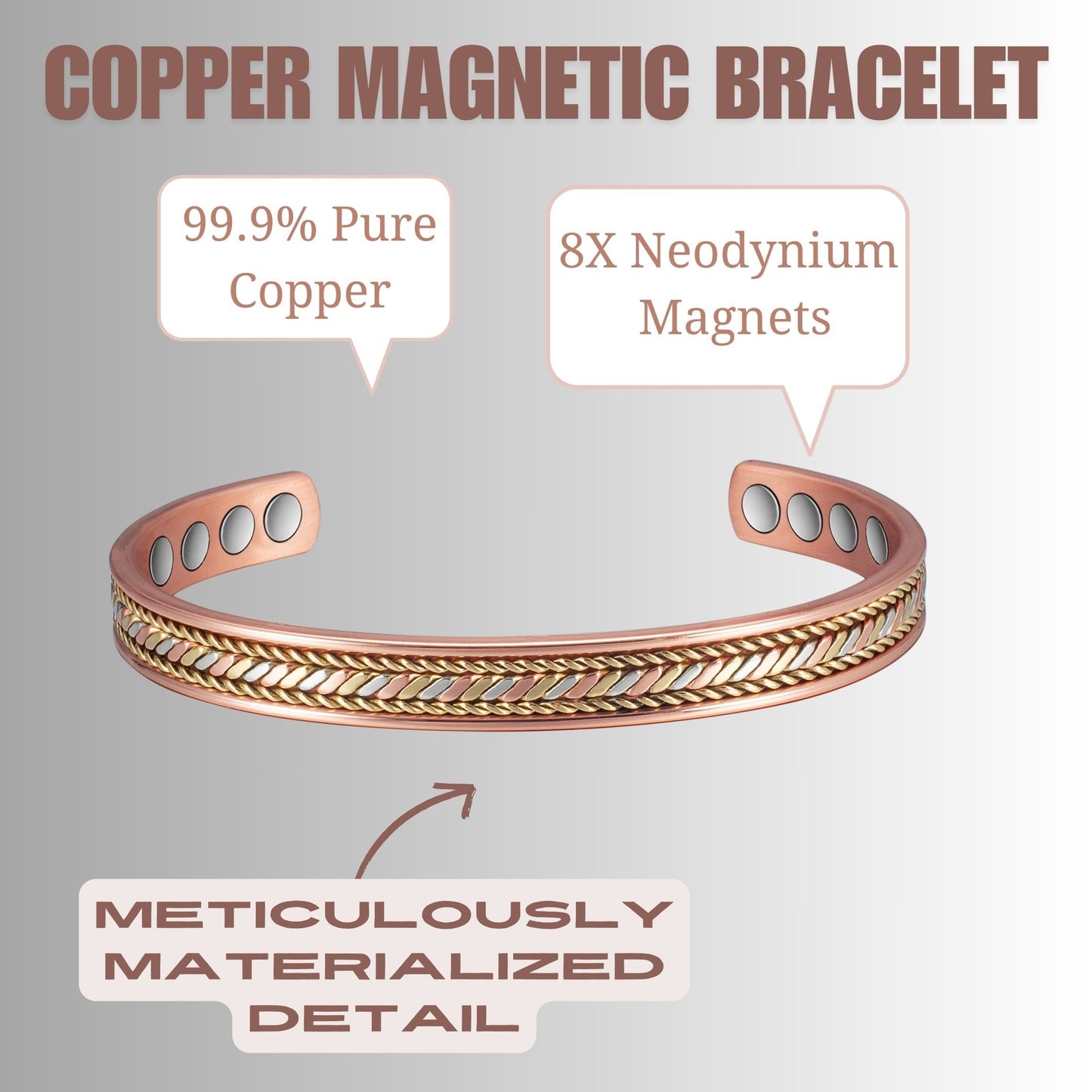 Metaljc Magnetic Copper Cuff Bracelet for Men Women