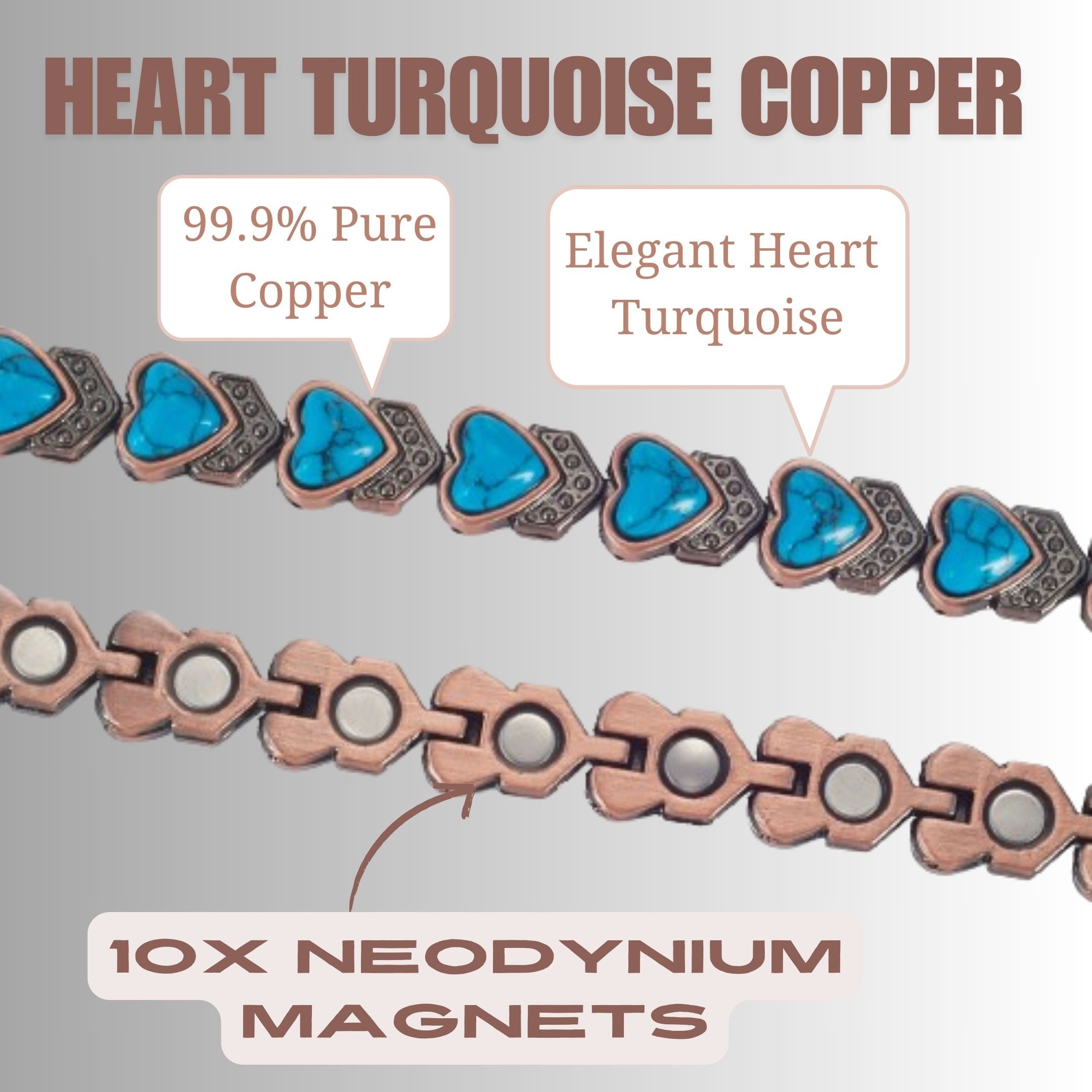 Wollet Magnetic  Pure Copper Bracelet for Women, Turquoise Stone