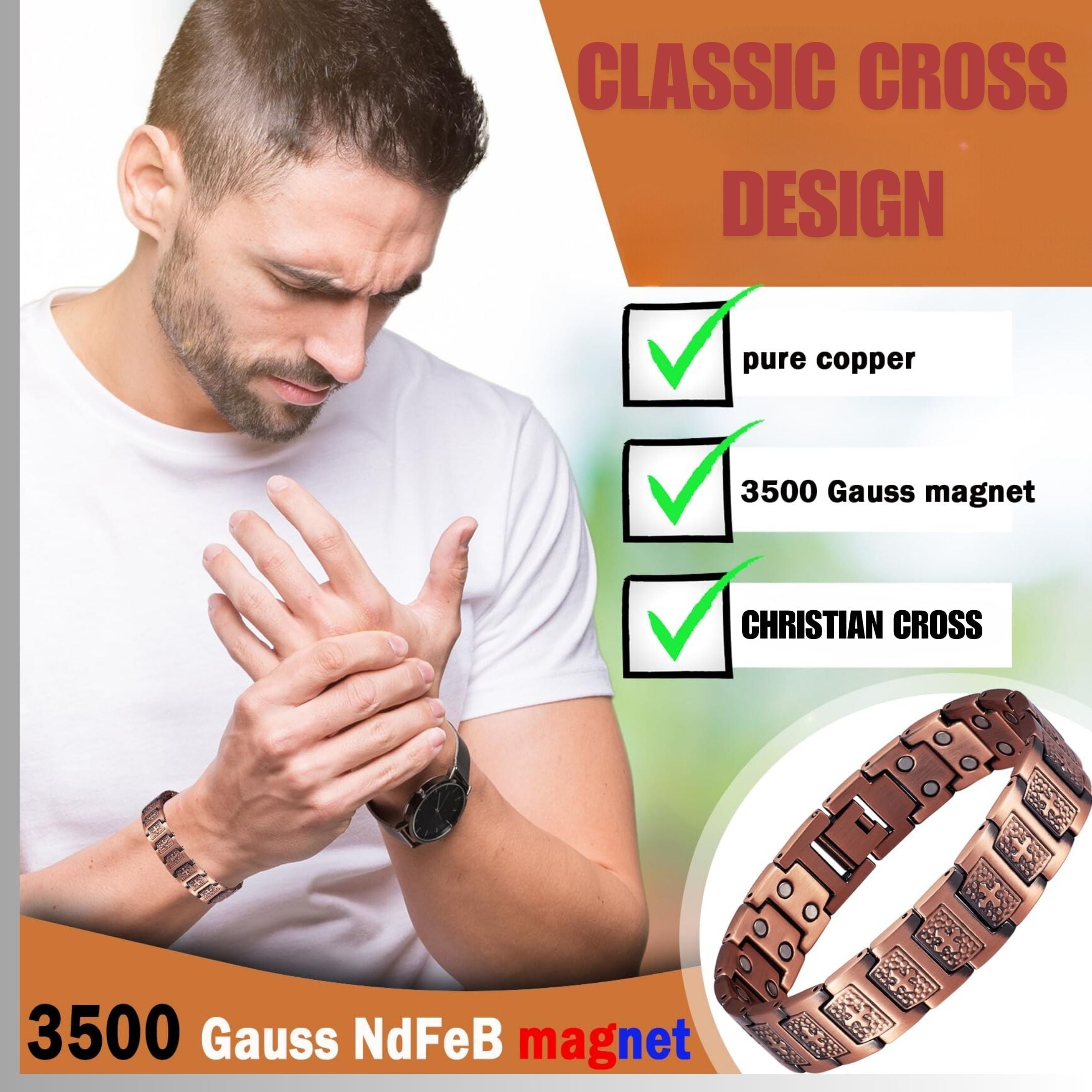 Wollet Magnetic Therapy Copper Bracelet with 3500 Gauss Magnets