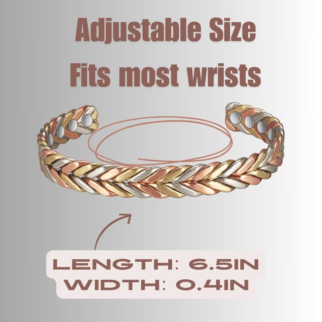 Wollet Tri Colored Braided Copper Magnetic Bracelet for Women Men
