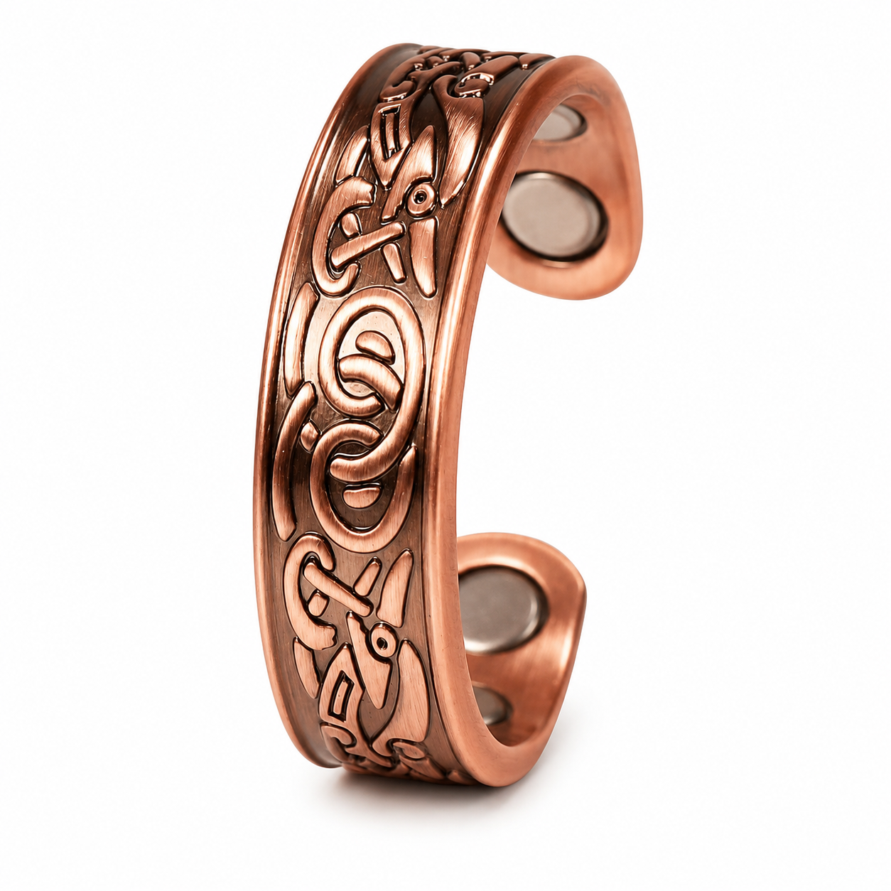 WOLLET Copper Magnetic Cuff Bracelet for Men & Women – Vintage Engraved Open Bangle with Dual Magnets