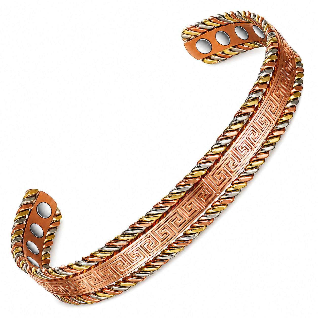 WOLLET Tri-Color Copper Magnetic Bracelet for Men – 99.95% Pure Copper Luxury Cuff Bracelet with Gold &amp; Silver Accents