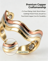 WOLLET Tri-Color Magnetic Cuff Bracelet – Luxury Gold Silver & Rose Gold Wave Design Jewelry