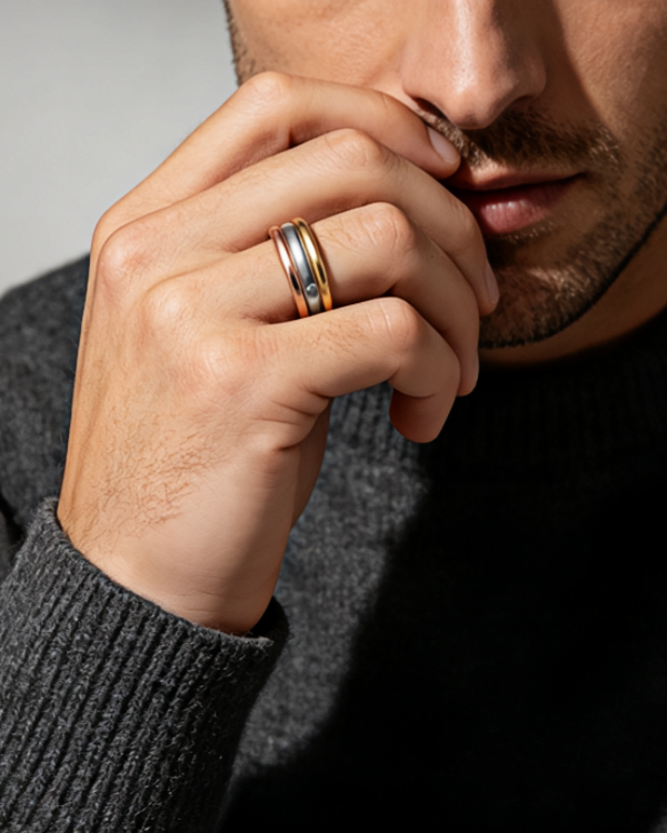 WOLLET Tri-Color Magnetic Bracelet – Luxury Open Cuff Jewelry with Gold, Silver &amp; Rose Gold Design