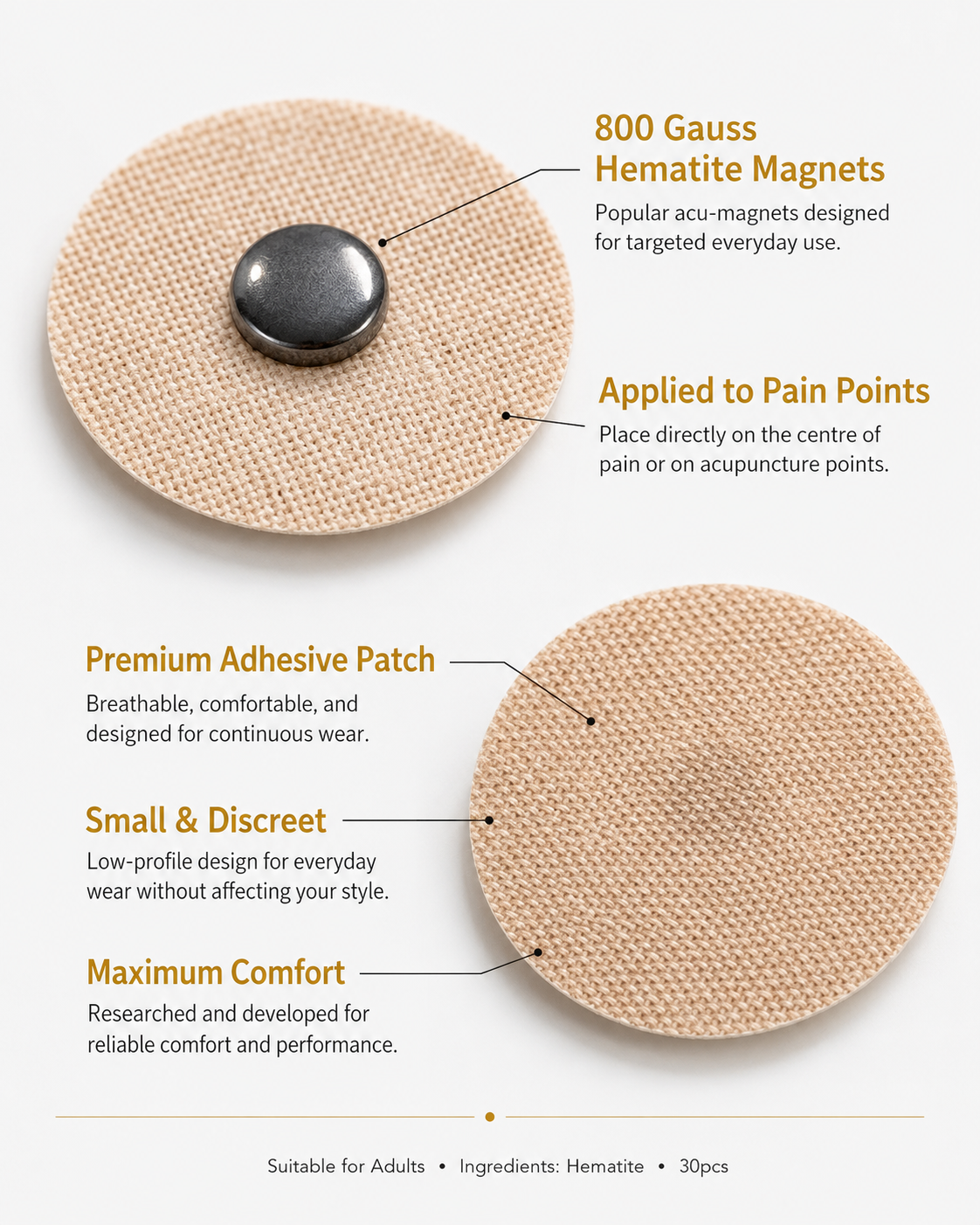 WOLLET Magnetic Acupressure Patches – 800 Gauss Hematite Magnets Kit