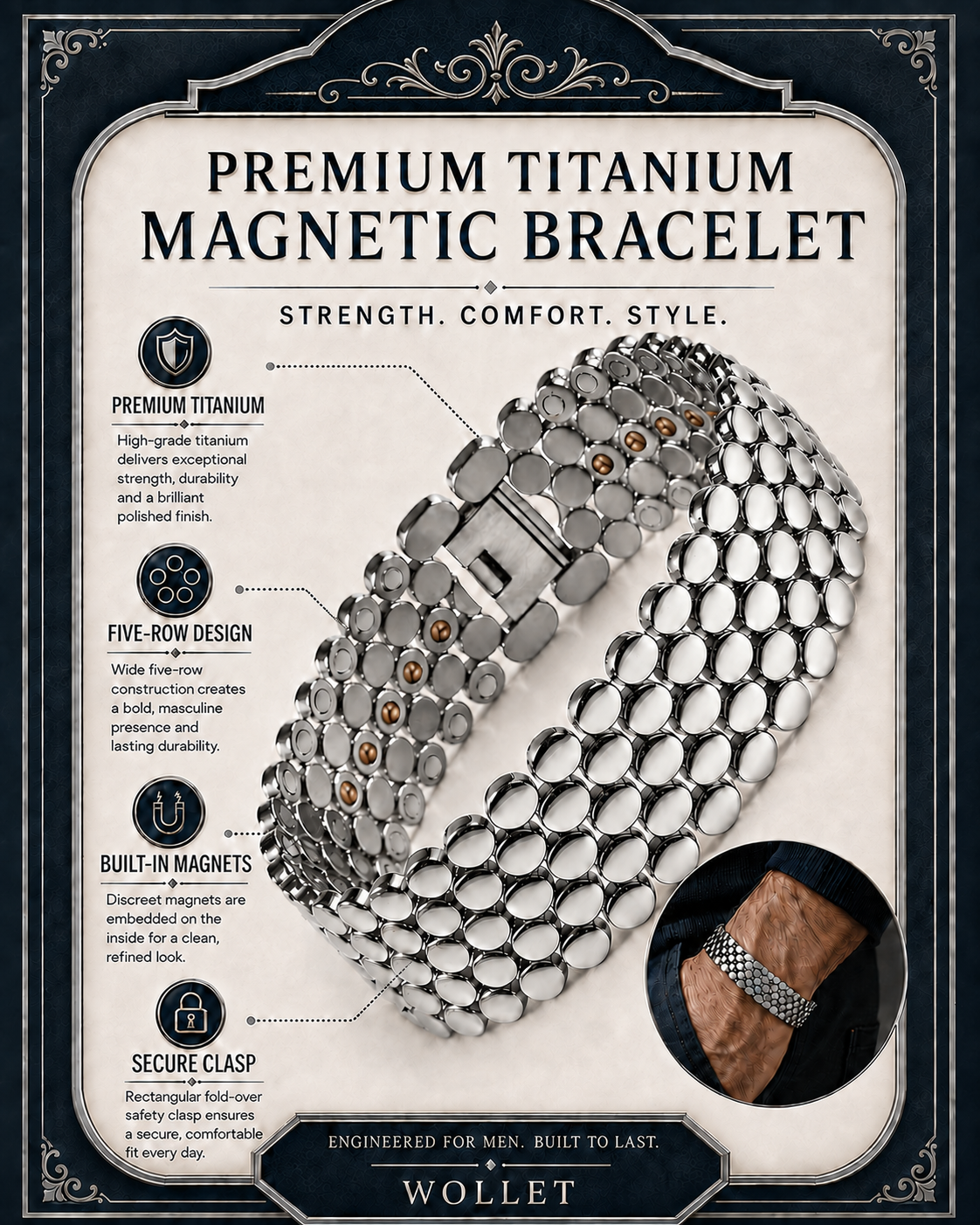 WOLLET Premium Titanium Magnetic Bracelet for Men