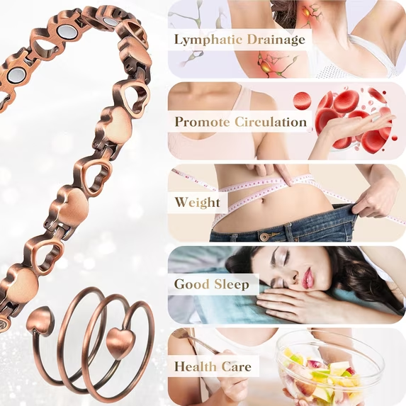 Wollet Heart Copper Magnetic Bracelets Rings for Women, 99.9% Pure Copper Jewelry Gifts for Mom Wife