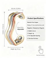 WOLLET Tri-Color Magnetic Cuff Bracelet – Luxury Gold Silver & Rose Gold Wave Design Jewelry