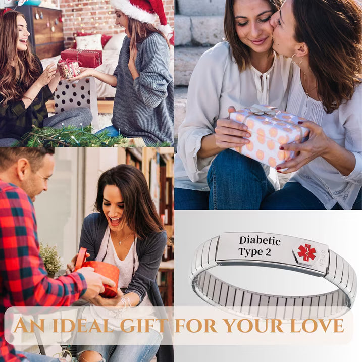 Wollet Expandable Medical Alert ID Bracelets for Women, Diabetic Type 2, 7inches