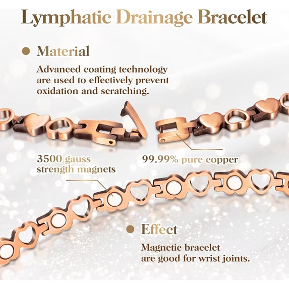 Wollet Heart Copper Magnetic Bracelets Rings for Women, 99.9% Pure Copper Jewelry Gifts for Mom Wife