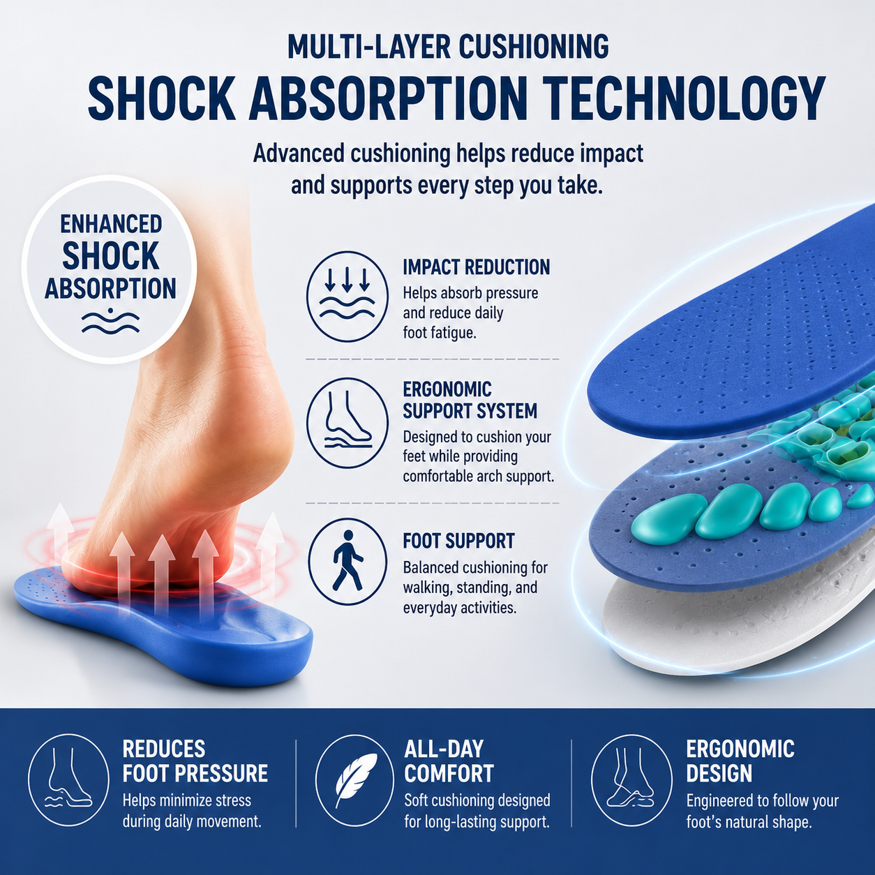Wollet Magnetic Comfort Insoles – Breathable Arch Support Shoe Inserts for Everyday Foot Comfort