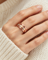 WOLLET Tri-Tone Copper Magnetic Bracelet – Luxury Rose Gold Cuff with Gold & Silver Braided Design