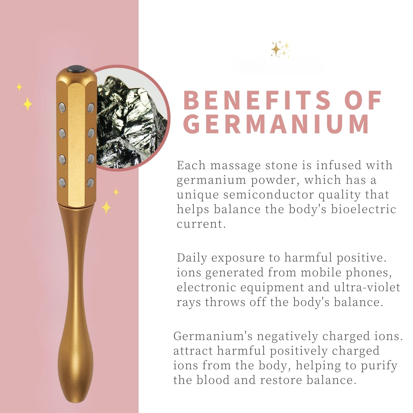 Wollet 30 Germanium Stone Facial Massage Roller – Lymphatic Drainage Anti-Aging Skin Lifting Beauty Tool