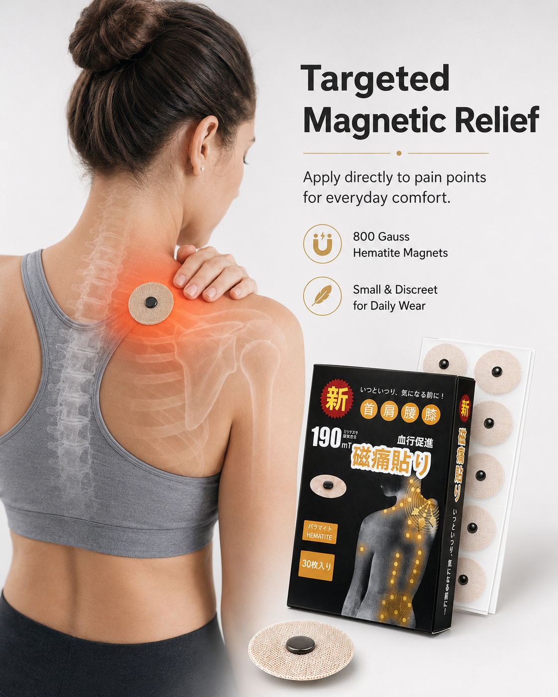 WOLLET Magnetic Acupressure Patches – 800 Gauss Hematite Magnets Kit