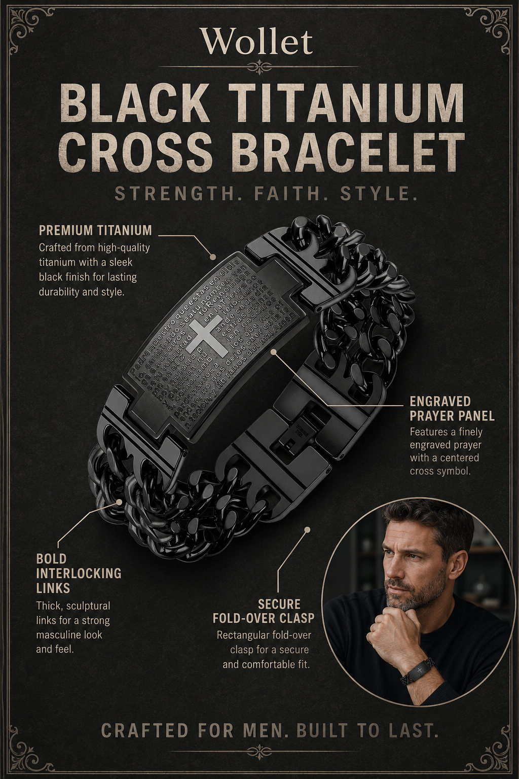 WOLLET Stainless Steel Magnetic Bracelet for Men