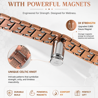 Wollet Bracelet for Men, 3X Strength Magnetic Therapy Bracelet with Powerful 3800 Gauss Magnets,Copper Cooper Jewelry