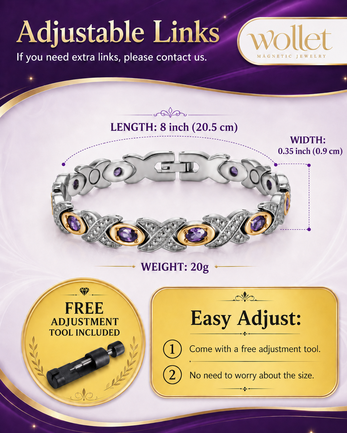WOLLET Lightweight Titanium Bracelet for Women – Elegant Magnetic Jewelry for Everyday Wear