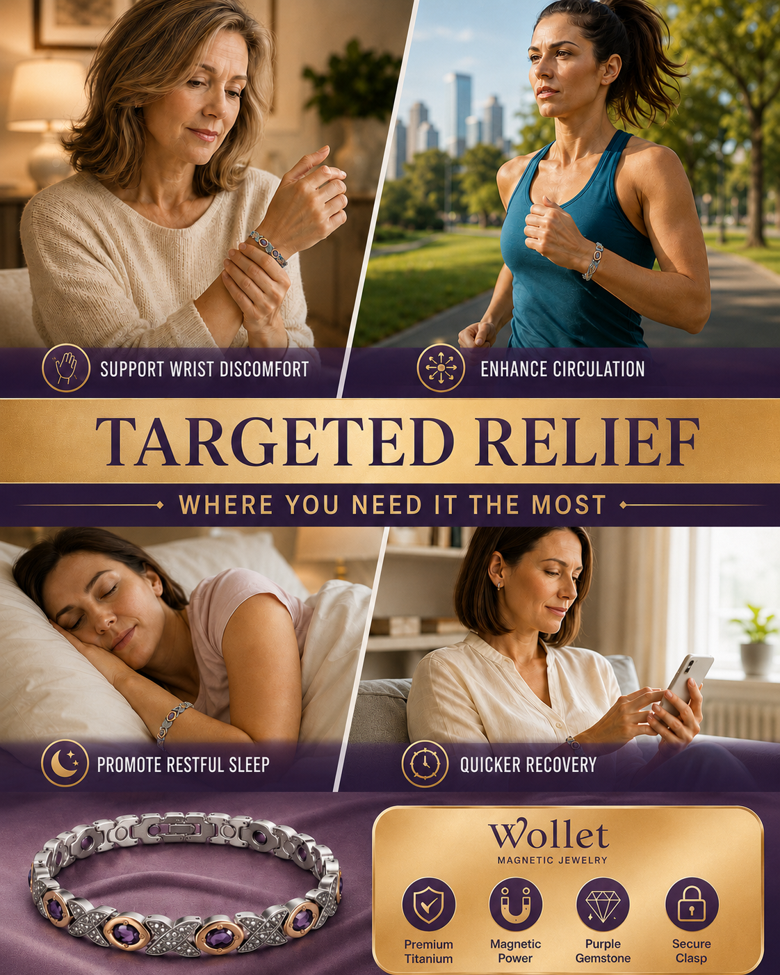 WOLLET Lightweight Titanium Bracelet for Women – Elegant Magnetic Jewelry for Everyday Wear
