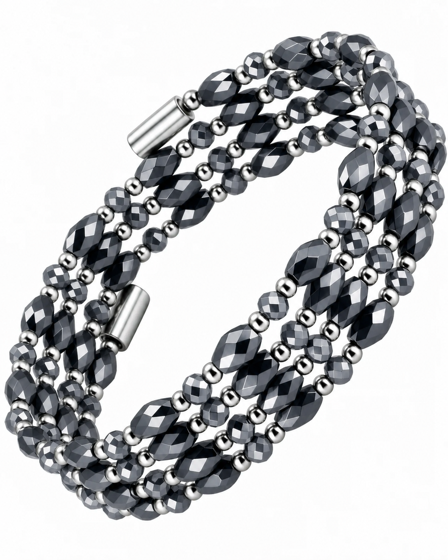 WOLLET Magnetic Hematite Beaded Bracelet