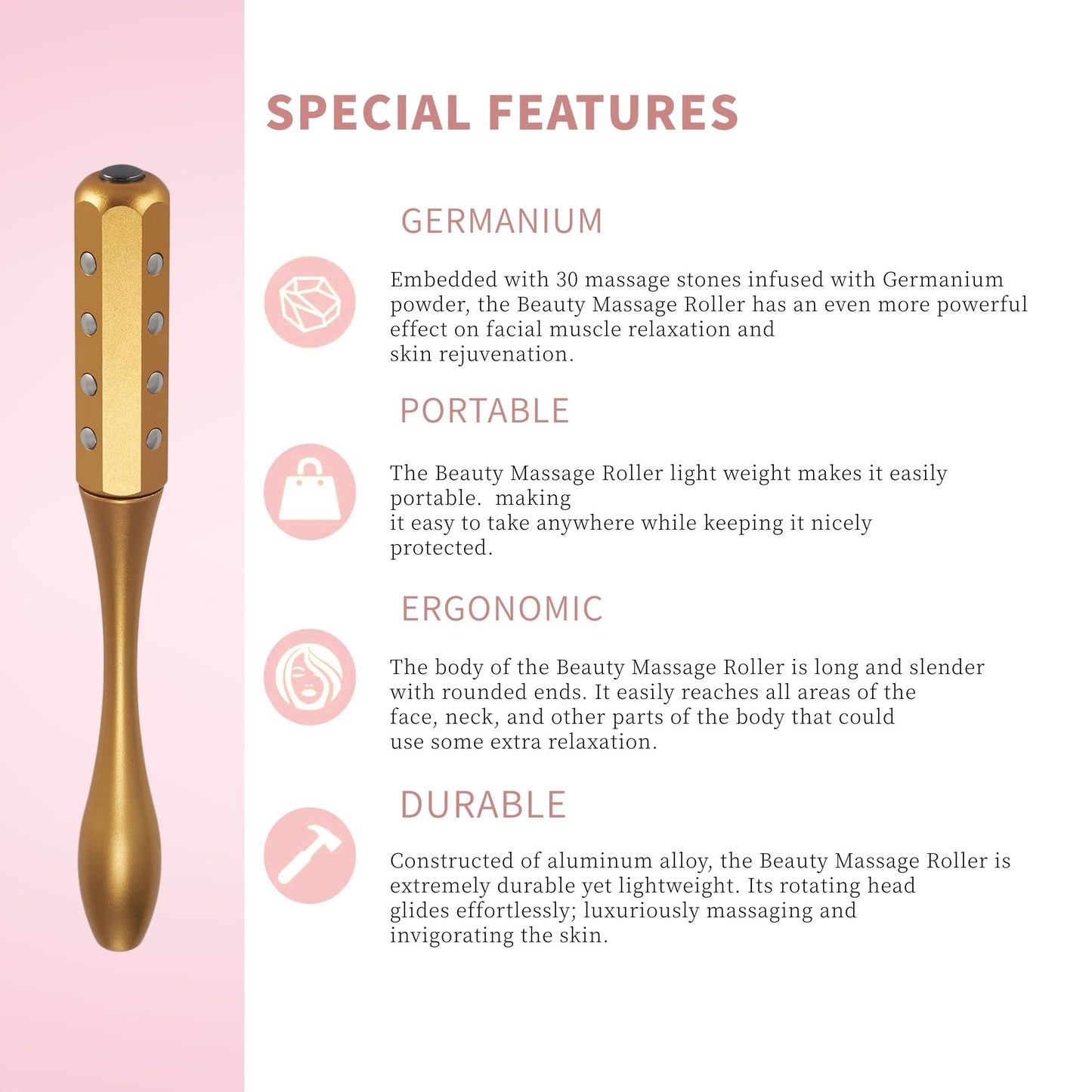 Wollet 30 Germanium Stone Facial Massage Roller – Lymphatic Drainage Anti-Aging Skin Lifting Beauty Tool
