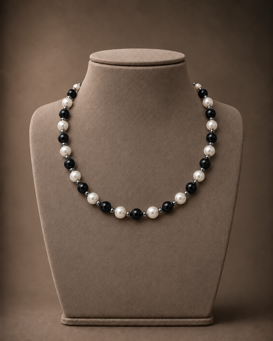 WOLLET Magnetic Hematite & Black Onyx Beaded Necklace
