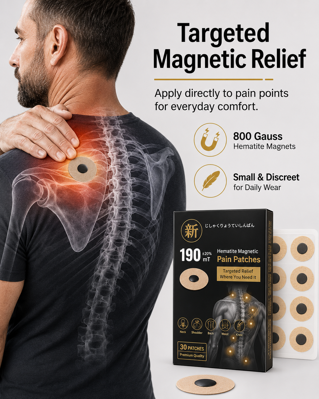 WOLLET Magnetic Acupressure Patches – 800 Gauss Hematite Magnets Kit