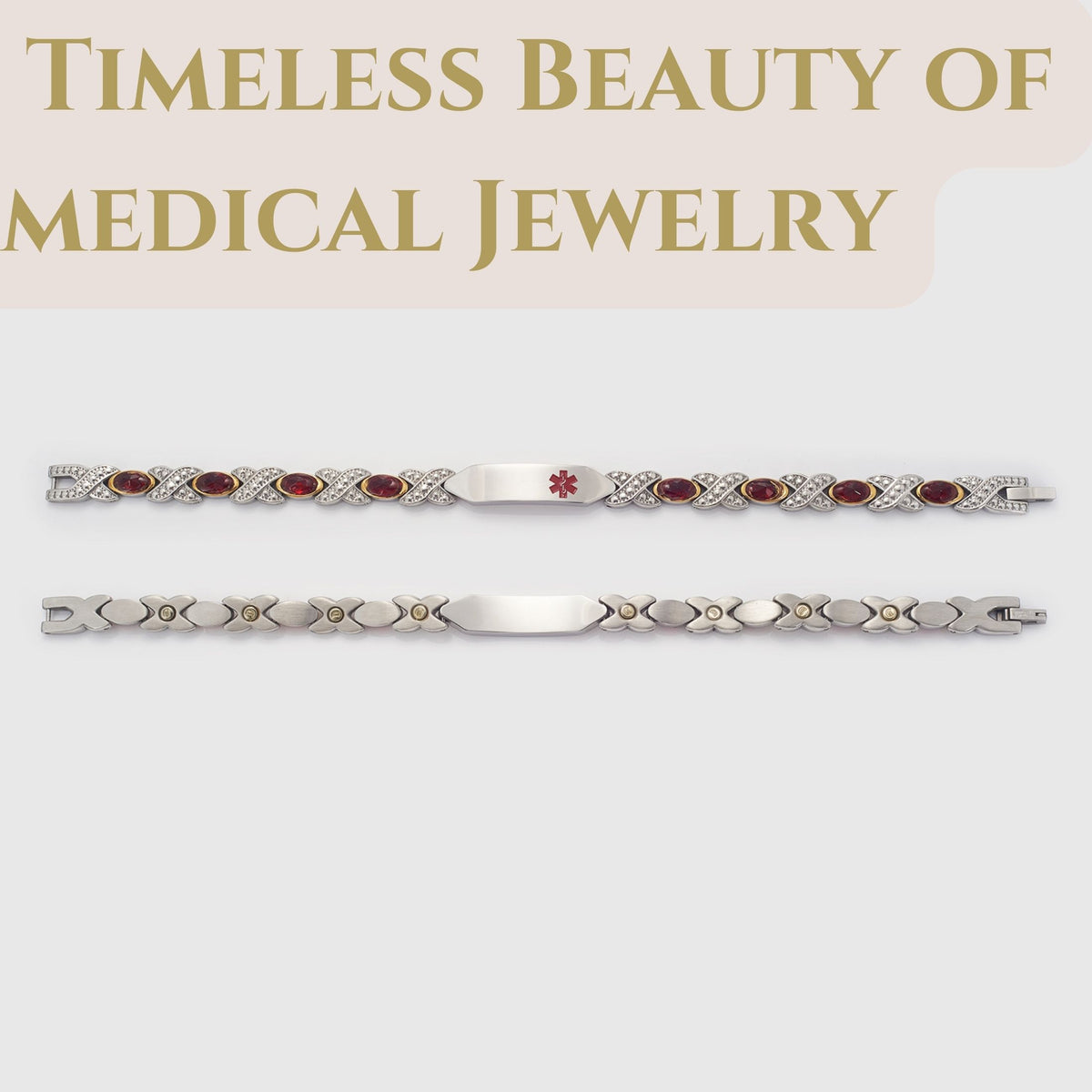 Wollet Stainless Steel Medical Alert ID Bracelets for WoMen, Engraved Diabetic Type 2
