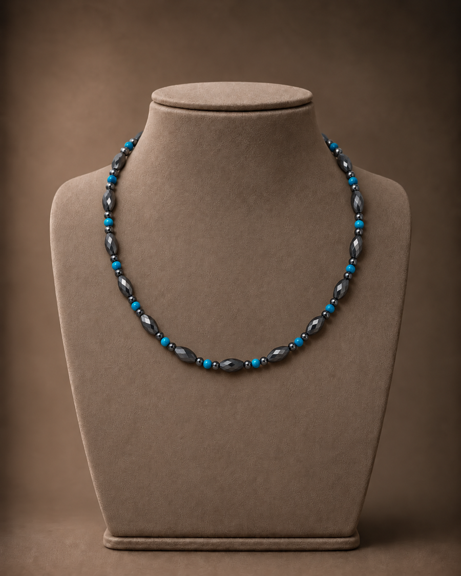 WOLLET Magnetic Hematite & Turquoise Stone Necklace