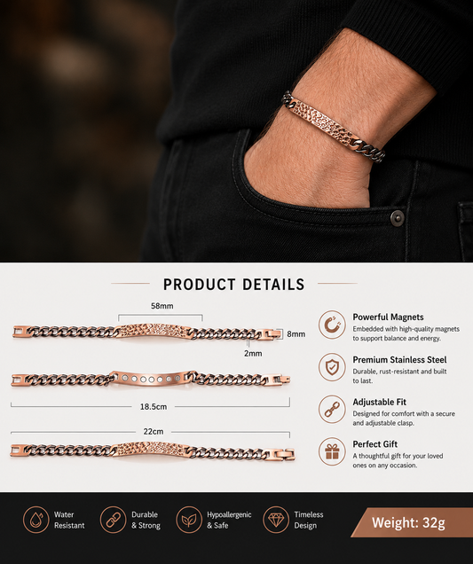 Wollet Vintage Hammered Copper Magnetic Bracelet for Men Adjustable Chain Therapy Wristband you