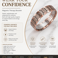 Wollet Bracelet for Men, 3X Strength Magnetic Therapy Bracelet with Powerful 3800 Gauss Magnets,Copper Cooper Jewelry
