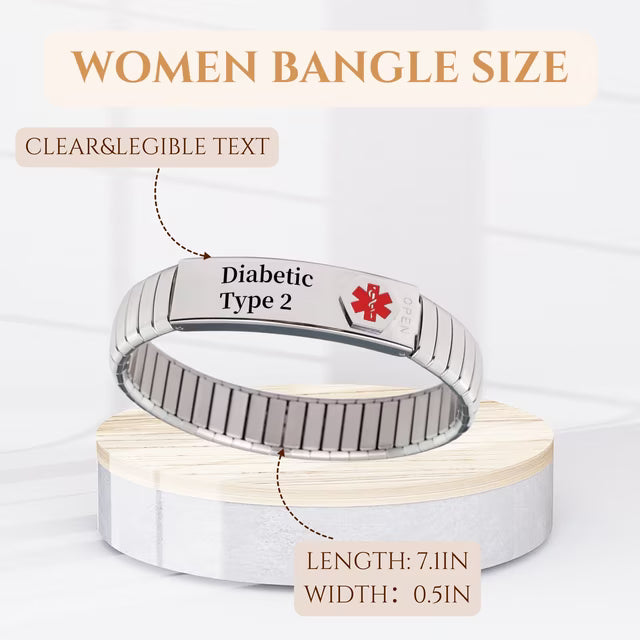 Wollet Expandable Medical Alert ID Bracelets for Women, Diabetic Type 2, 7inches