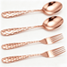 Wollet Solid 99.9% Pure Copper Utensils Flatware, Hand Hammered Spoon and Fork, Set of 4