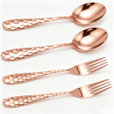 Wollet Solid 99.9% Pure Copper Utensils Flatware, Hand Hammered Spoon and Fork, Set of 4