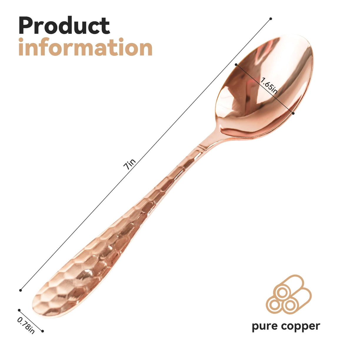 Wollet Solid 99.9% Pure Copper Utensils Flatware, Hand Hammered Spoon and Fork, Set of 4