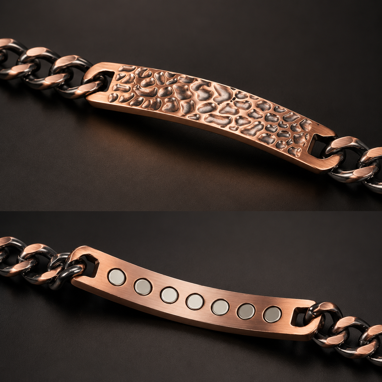 Wollet Vintage Hammered Copper Magnetic Bracelet for Men Adjustable Chain Therapy Wristband you