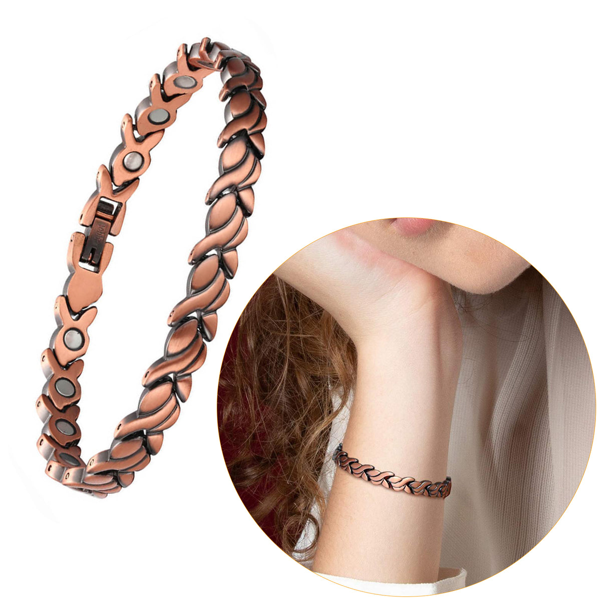 Rose Gold Magnetic Bracelet for Women – Elegant Braided Link Design