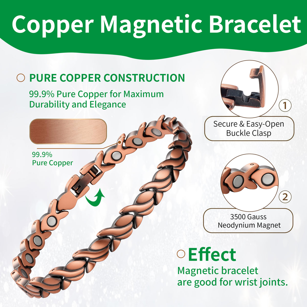 Rose Gold Magnetic Bracelet for Women – Elegant Braided Link Design
