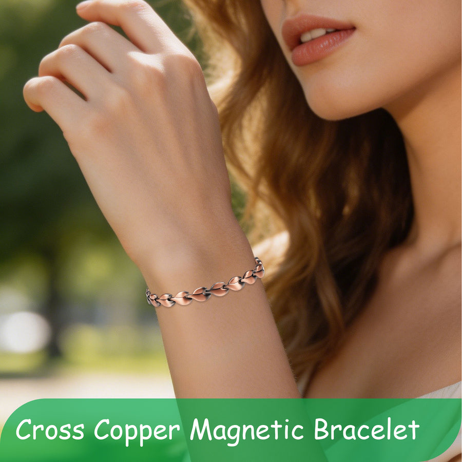 Wollet Pure Copper Bracelets for Women, leaf Design Copper Bracelets with 3500 Gauss Magnets, Jewelry Gift for Mom