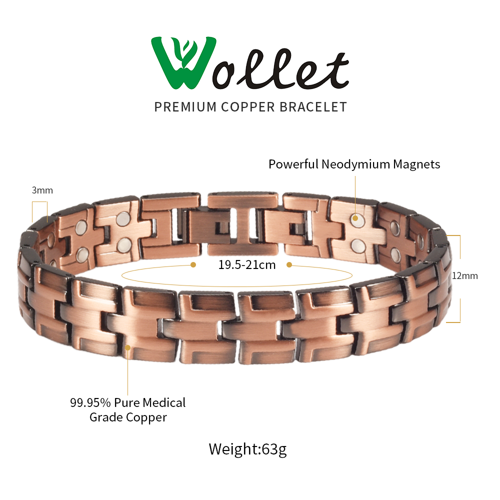 Wollet Magnetic Therapy Copper Bracelet with 3500 Gauss Magnets