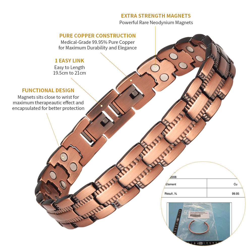 Wollet Magnetic Therapy Copper Bracelet with 3500 Gauss Magnets