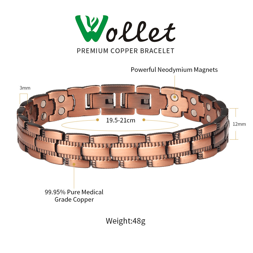 Wollet Magnetic Therapy Copper Bracelet with 3500 Gauss Magnets