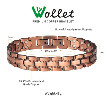 Wollet Magnetic Therapy Copper Bracelet with 3500 Gauss Magnets