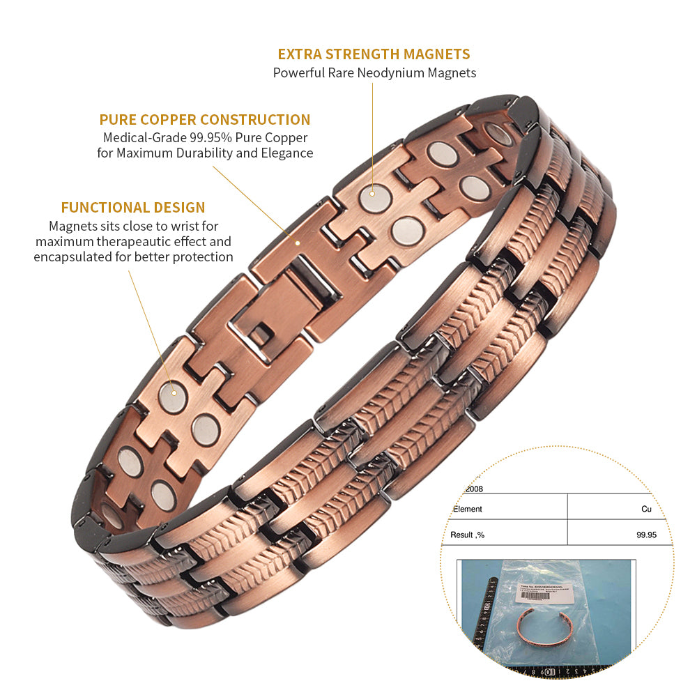 Wollet Magnetic Therapy Copper Bracelet with 3500 Gauss Magnets