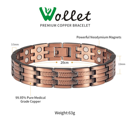 Wollet Magnetic Therapy Copper Bracelet with 3500 Gauss Magnets