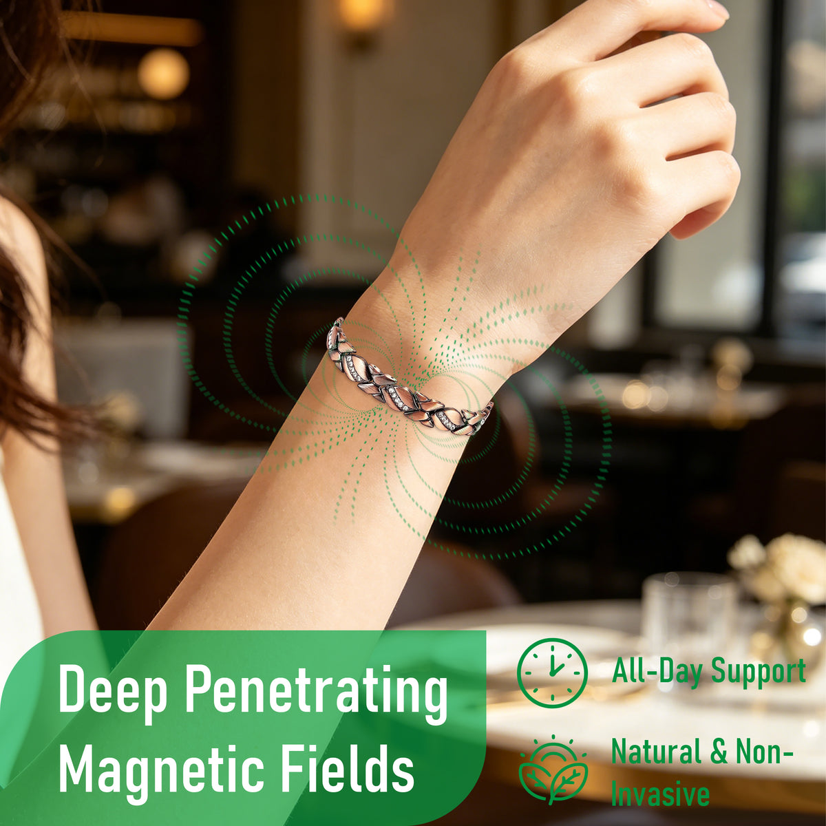 Rose Gold Magnetic Bracelet for Women – Crystal Leaf Link Design