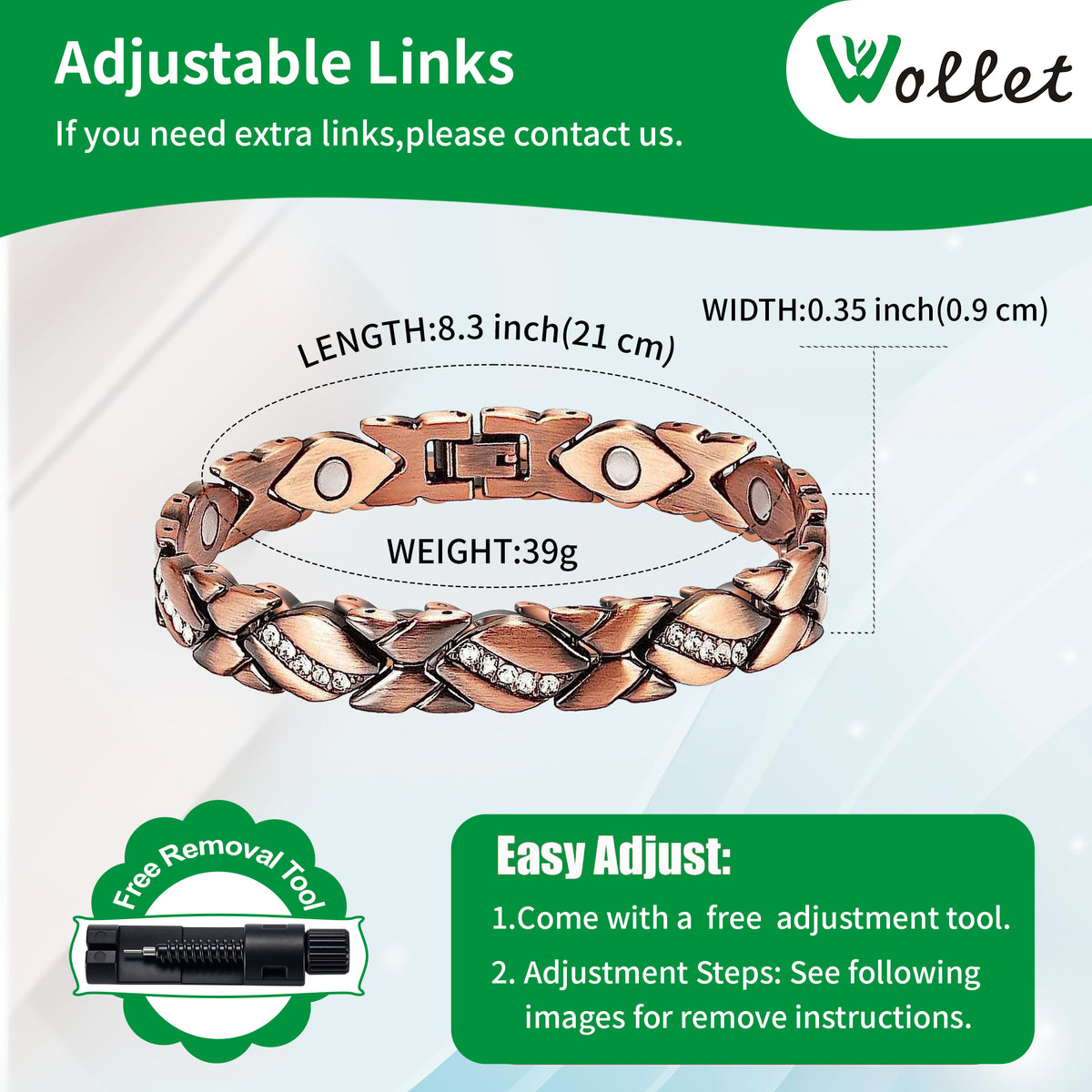 Rose Gold Magnetic Bracelet for Women – Crystal Leaf Link Design