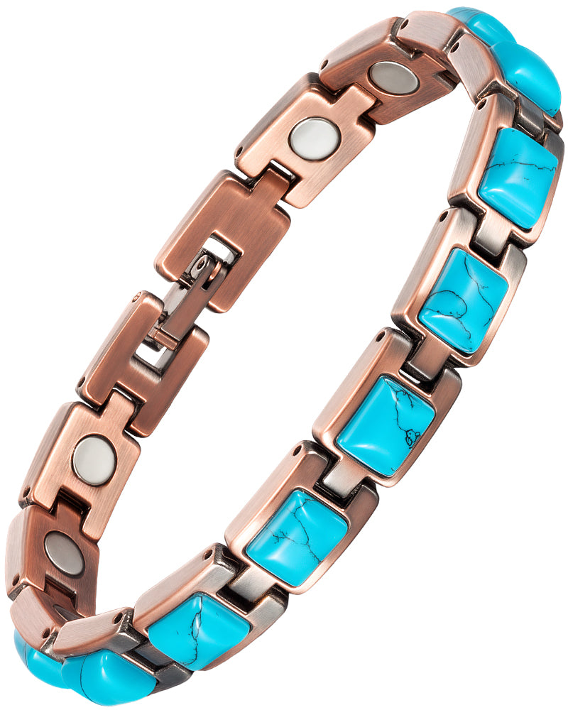 Wollet Pure Copper Bracelets for Women, Blue Turquoise Bracelets