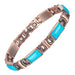 Magnetic Link Bracelet for Women, Rectangular Turquoise Blue Inlays, Antique Copper-Tone Finish