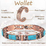 Magnetic Link Bracelet for Women, Rectangular Turquoise Blue Inlays, Antique Copper-Tone Finish